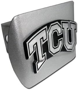 Texas Christian University "Brushed Silver with Chrome “TCU” Emblem" NCAA College Sports Trailer Hitch Cover Fits 2 Inch Auto Car Truck Receiver