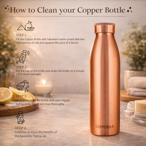 Image of Classic Copper Water Bottle 1 ltr litre + 1 COPPER TONGUE CLEANER FREE Original Tamba Heavy Build | Gift Item | Return GIft Item With Ayurvedic & Other Health Benefits For All Users