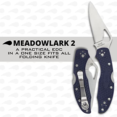 Image of Spyderco Byrd Meadowlark 2 Lightweight Folding Pocket Knife, PlainEdge | Blue, 6.9 inch Overall Length, 2.97 inch 8Cr13MoV Steel Blade, FRN Handle, Back Lock, Full-Flat Grind