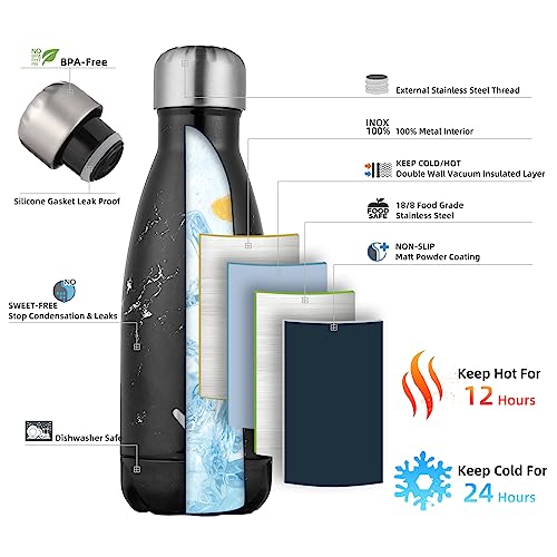 Image of Konokyo Insulated Water Bottles,12 oz Double Wall Stainless Steel Vacumm Metal Flask for Sports Travel,Marble Midnight
