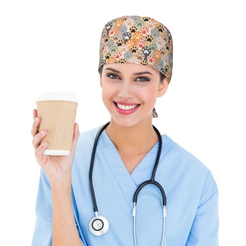 Image of Working Cap Scrub Cap with Sweatband Adjustable Unisex Tie Back Hat for Cleaning Farm Nursing