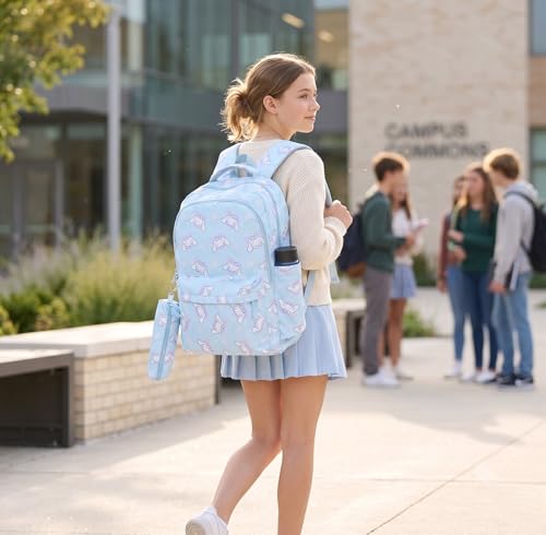Image of Girls School Backpack Cute Pink Pastel Gradient Bag with Multiple Compartments Lightweight Durable Bookbag for Kids Students (purple bag)