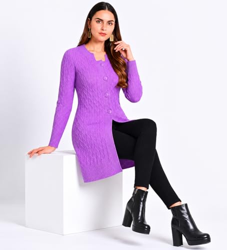 Image of HAUTEMODA Women's Wool Banded Collar Cardigan
