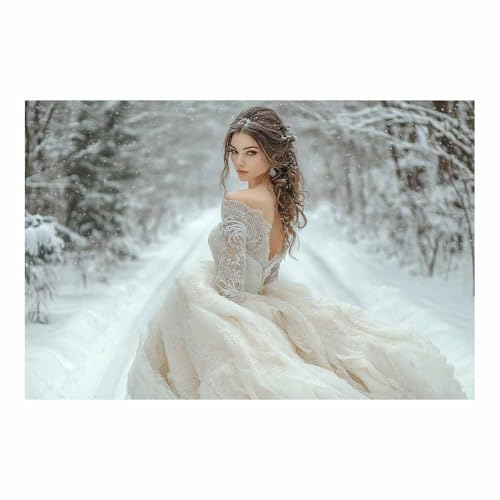 Poster Vintage Féminin Peinture Femme Robe Dentelle Tableau Forêt Neigeuse Toile 70x100