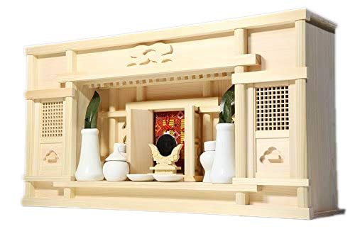 やまこう 神棚 セット 箱宮 美しい、東濃桧■モダン 箱宮 1.5尺 ■飾り格子に御簾■ 神具付き 神棚セット (お社本体)高さ32cm×幅45cm×奥行き13cm