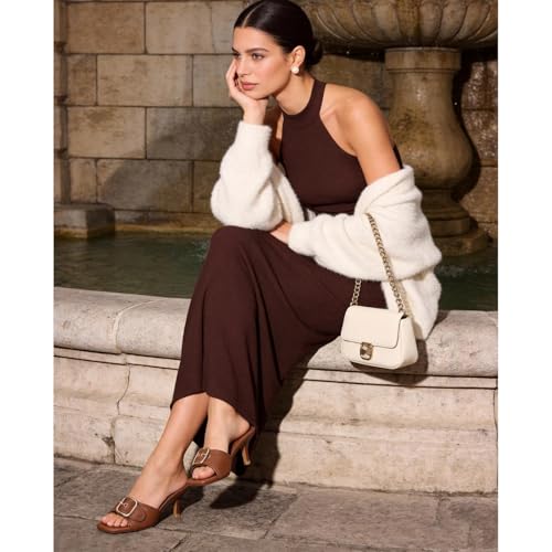 Image of Dsevht Black Kitten Heel Sandals Stiletto Low Heels Slip On Slides Mule Sandal Square Open Toe Dress Shoes for Women