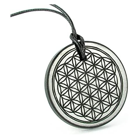 Karelian Heritage Shungite Necklace Flower of Life Engraved for Stress and Anxiety Relief | Shungite Stones Jewelry Pendant Amulet | Shungite Protection | Sacred Symbol Chakra Necklace PE86 Cover