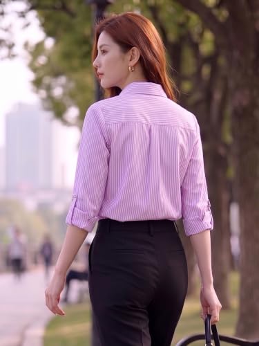 Image of Style Quotient Women Gray and White Cotton Stripe Smart Casual Shirt