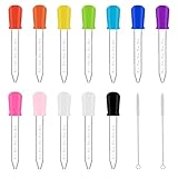 MOLIMOLI Lot de 12 pipettes en plastique de 5 ml pour enfants avec brosses pour moules à bonbons et distributeur de nourriture pour bébés. Sûr et réutilisable.