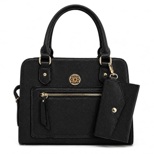 Bolsa Feminina Couro PU Com Carteira Porta Cartão e Alça Removível 27x21cm Uso Diário (Preto)