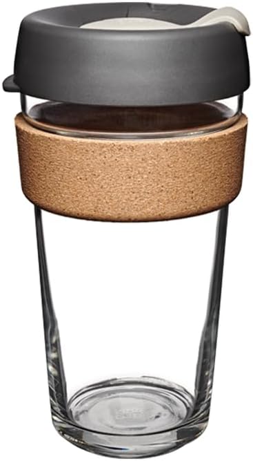 KeepCup Reusable Coffee Cup - Brew Tempered Glass and Natural Cork, L 16oz/454ml - Press