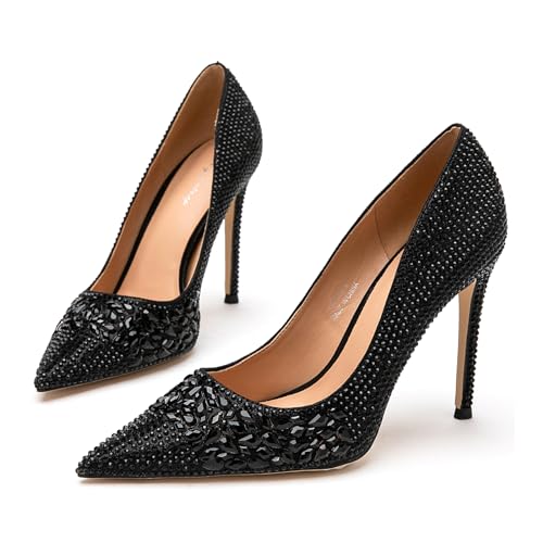 Lryweisy Women's High Heels Pumps Rhinestone Heels Closed Toe Heels for Women 4 Inch Stiletto Dress Wedding Party Pumps Shoes（Size 8.5）3