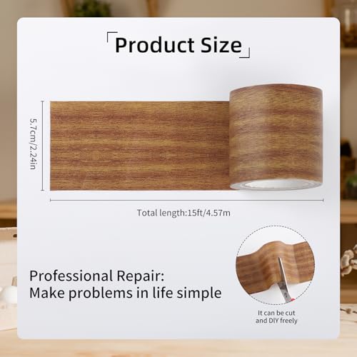 Image of Wood Grain Repair Tape, 2.2 inch x 15ft Self-Adhesive Wood Look Tape for Furniture, Trim, Cabinets & Flooring Edges, Instant Fix for Scratches and Gaps