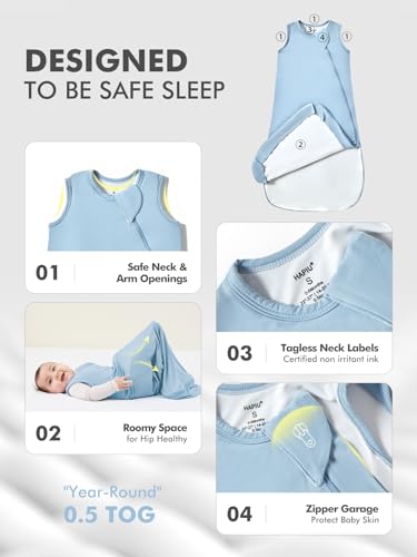 Image of HAPIU Unisex Rayon Made from Bamboo Baby Sleep Sack TOG 0.5, 2-Way Premium Zipper, Wearable Blanket