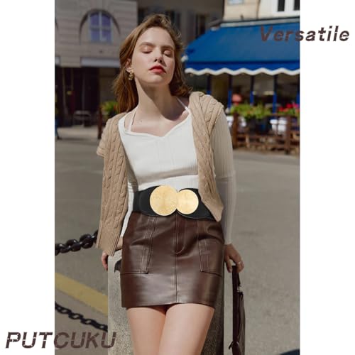 Women's Wide Waist Belt Vintage Elastic Waistband Leather Stretchy Belts for Dresses3