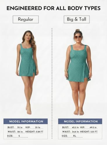 Image of Aleumdr One Piece Swimdress Swimsuit for Women Tummy Control Split Swim Dress Skirt Bathing Suit with Pockets