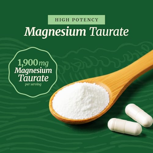 Image of Magnesium Taurate 1900MG, Heart Health & Relaxing Support, High Absorption | 150MG Elemental Magnesium Per Serving, Mag Taurate with Vitamin B6 and BioPerine, Non-GMO, 60 Capsules (1 Month Supply)