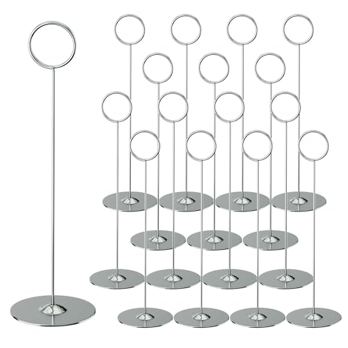 ERYTLLY 16PK Place Card Holders 8 Inch Table Number Holders Table Card Holders Steel Card Holders for Birthdays,Weddings,Photos, Food Signs, Memo Notes, Restaurants (Silver) - image 1