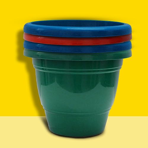 Kraft Seeds by 10CLUB Plastic Flower Pots – 4 Pcs (12 Inch, Multicolor) | Flower Pots for Home Balcony and Terrace Gardens | Durable Planting Pots for Home Plants | UV Treated Planters
