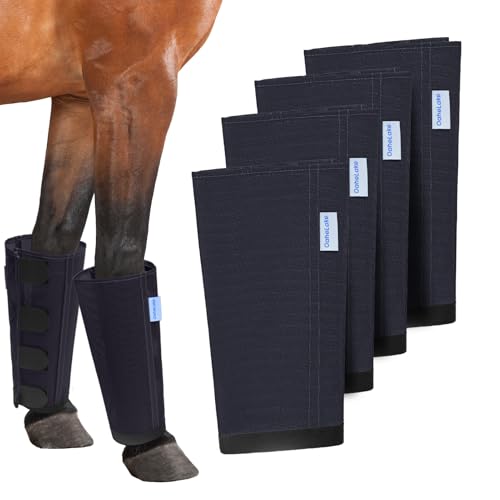 Image of Mesh Horse Fly Boots Set of 4, Loose Fitting Leggings for Horses, Reduce Stressful Stomping, Breathable Adjustable and Universal Fit for 4 Legs, Reliable Stay Put (Black Blue)