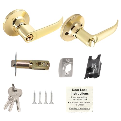 Cumnvulnt Manija de puerta con cerradura, juego de manijas internas de aluminio, cerraduras de privacidad duraderas, fácil de instalar para dormitorio, baño, puertas interiores, oficinas (dorado)