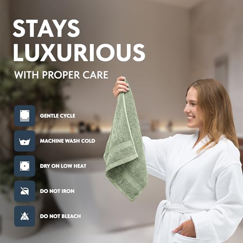 Image of White Classic Luxury Mint Green Hand Towels - Soft 100% Turkish Cotton | Highly Absorbent Hotel spa Bathroom Towel Collection | 16x30 Inch | Set of 6