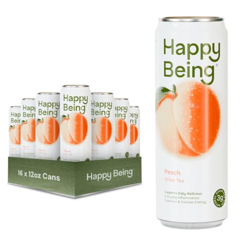 Happy Being Peach White Tea, Antioxidant, Low Sugar, 12oz 16 Pack
