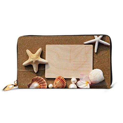 Preisvergleich Produktbild JHGFG Mode Handtasche Reißverschluss Brieftasche Kartenschalen Seestern Perlen auf Sand Telefon Kupplung Geldbörse Abendkupplung Blockieren Leder Brieftasche Multi Card Organizer