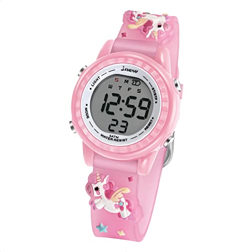 Bigmeda Reloj Digital Niña, 3D Unicornios Luz Intermitente LED de 7 Colores Reloj de Pulsera Niña Multifunción, para Niños Niña de 5 a 12 años (Rosa) Cover