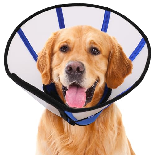 Image of Dog Cone, Soft Dog Cones for Large Breeds After Surgery, Comfortable Pet Recovery Collar to Stop Licking, Adjustable E-Collar Alternative for Wound Healing, Blue L
