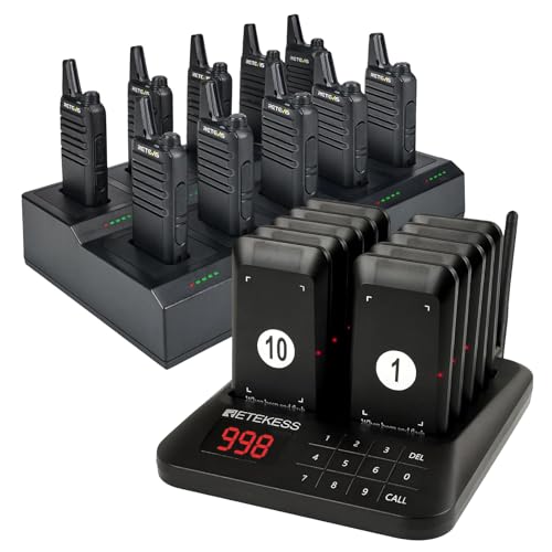 Image of Retevis RT22 Walkie Talkies with 10 Way Gang Charger Bundle Retekess TD157 Vibrating Pager System 10 Pagers and Beepers
