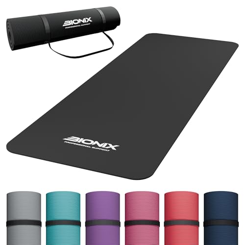Bionix Exercise Yoga Mat with Carry Handle Strap - Extra Thick NBR Yoga Mats for Women and Men - 180cm x 60cm Durable, Non Slip Mat - Gym Mats for Home, Camping, Pilates and Workout