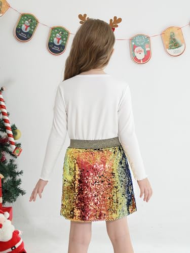 DAXIANG Sequin Sparkle Skirt Girl Tutu Skirts Birthday Holiday Party Solid Color Short Skirt Gold Green 9-10 Years - image 3