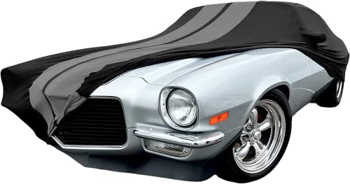 Image of 1967-1981 Camaro Indoor Car Cover Ultraguard Sport Series Stretch Satin - The Ultimate Custom Fit for Classic Chevrolet Camaro (Black with Gray Stripes)