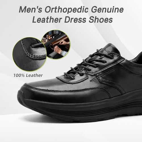 Men's Orthopedic Leather Dress Fashion Sneakers: Comfortable Plantar Fasciitis Business Walking Shoes with Arch Support, Orthotic Flat Feet Thick Sole Sneakers for Foot and Heel Pain Relief2