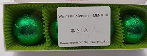 SPAPURE Wellness Collection MENTHOL EUCALYPTUS - (4-pack) Aromatherapy Fizzing Shower Bombs by Spa Pure