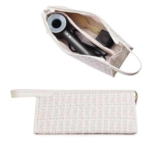 YATFRIK Large Quilted Travel Case, Floral Carrying Storage Bag Hair Dryer and Attachments, Portable Hair Tool Bag with Handle