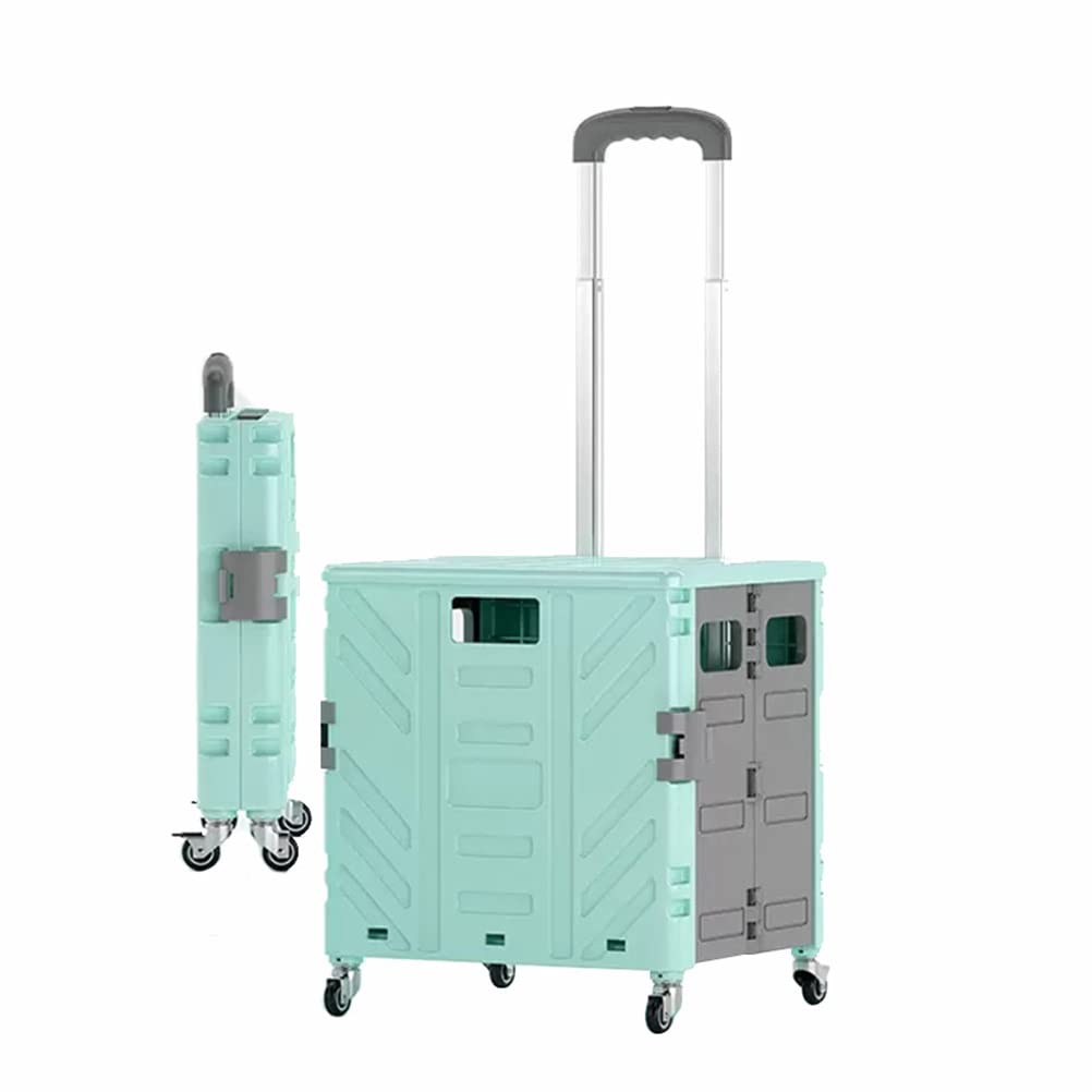 festival trolley， Large Foldable Shopping Cart, Secure Lid(Verde Y Gris,50L)