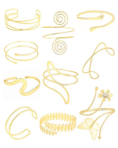 Minimalist Gold Arm Cuff Bracelet Upper Arm Band Cuff Bangle for Women Adjustable Armband Set 10 Pieces