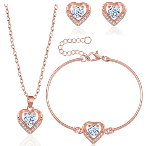 Image of YeeHeen Jewelry Set Pendant Necklace and Earrings Set Cubic Zirconia Bridal Jewellery Rose Gold