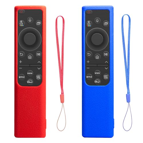 Paquete de 2 Fundas de Control Remoto para Samsung Smart Solar Cell Remote 2021 2022 BN59-01357 BN59-01385 BN59-01265A, Funda de Silicona Antideslizante a Prueba de Golpes（Azul Marino+Rojo）