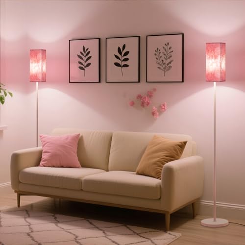 Image of Floor Lamp, Pole Lamp with Foot Switch, Modern Standing Lamp, Minimalist Freestanding Lamp (Bulb Not Included), for Living Room, Bedroom Office ETL Listed, White and Sakura Pink WCP07LD05