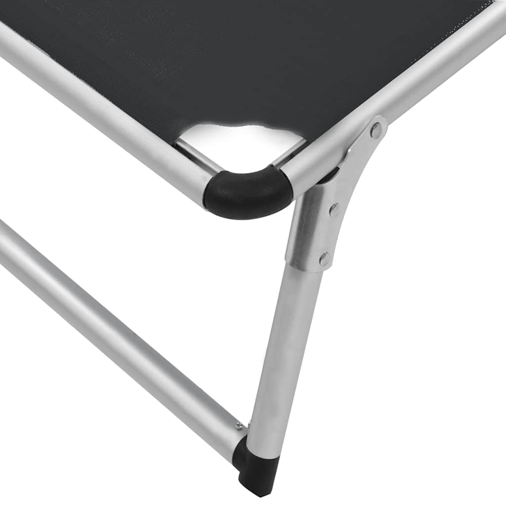 Klappbare Sonnenliegen mit Dach 2er Set aus Aluminium Textilene Schwarz verstellbar für Garten Balkon Terrasse Pool Strand Outdoor Camping