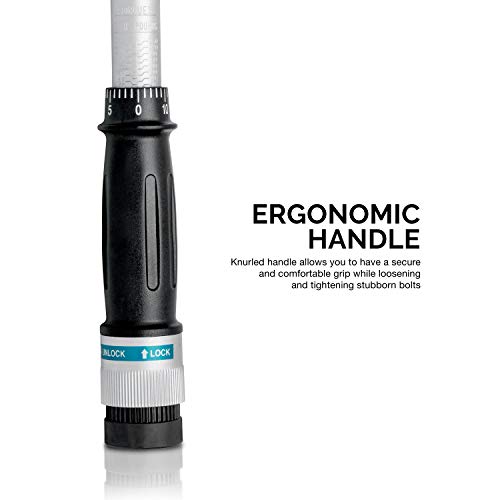 Neiko Pro 03709B 1/2-Inch-Drive Torque Wrench, 25-Inch Adjustable Click Torque Wrench, Made With Chrome Vanadium Crv Steel, Sae #TOP5