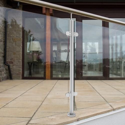 Poste de balaustrada de acero inoxidable, 110 cm, con abrazaderas y goma, ideal para valla de jardín, compatible con vidrio endurecido de 1 a 1,2 cm