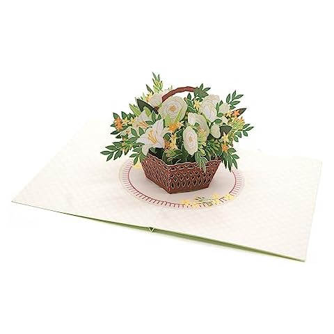 Handmade White Flowers Basket 3D Card Cover