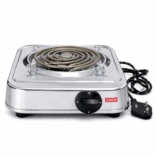 Image of DRUMSTONE ( 2026 Brings 5 Years Warranty ) 2000W Stainless Steel Electric Coil Stove | Heavy Duty Single Burner Hot Plate | Adjustable Heat Control | No Gas Cooking | Portable Kitchen Cooktop