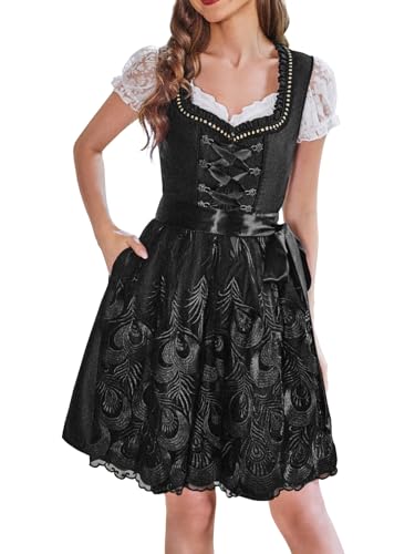 IIBOOYYE Women's German Oktoberfest Costumes Dress Bavarian Dirndl Dresses for Carnival Black M