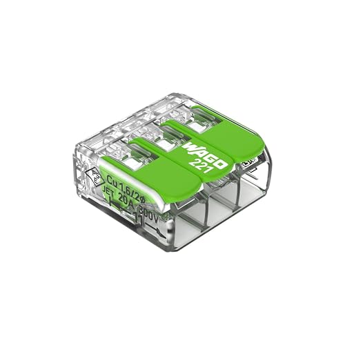 WAGO Green Range Klemme 3-Leiter I bis 4mm² I Verbindungsklemme 3 Leiter mit Hebeln für alle Leiterarten steckbar I 221-423 I 50 Stück