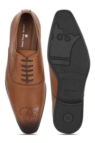 Image of Louis Philippe Men Premium Leather Breathable Lining Material Anti Slip with Heel TPR Sole Formal Oxford Shoes